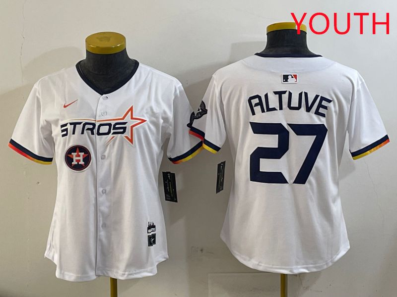 Youth Houston Astros #27 Altuve White three generations Joint Name Nike 2025 MLB Jersey style 11